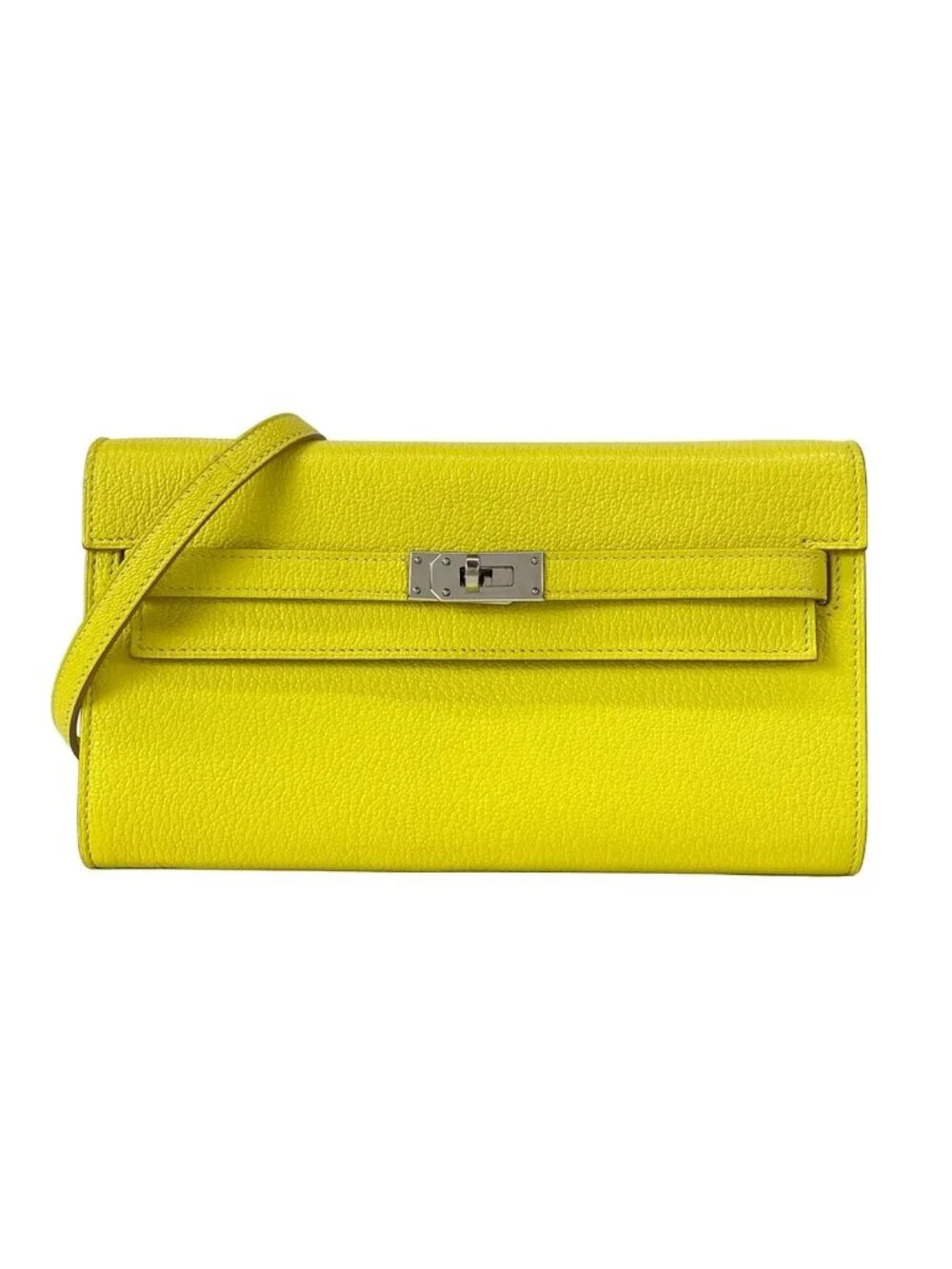 Hermes Wallet Kelly Long Tougo Lime Shoulder Silver